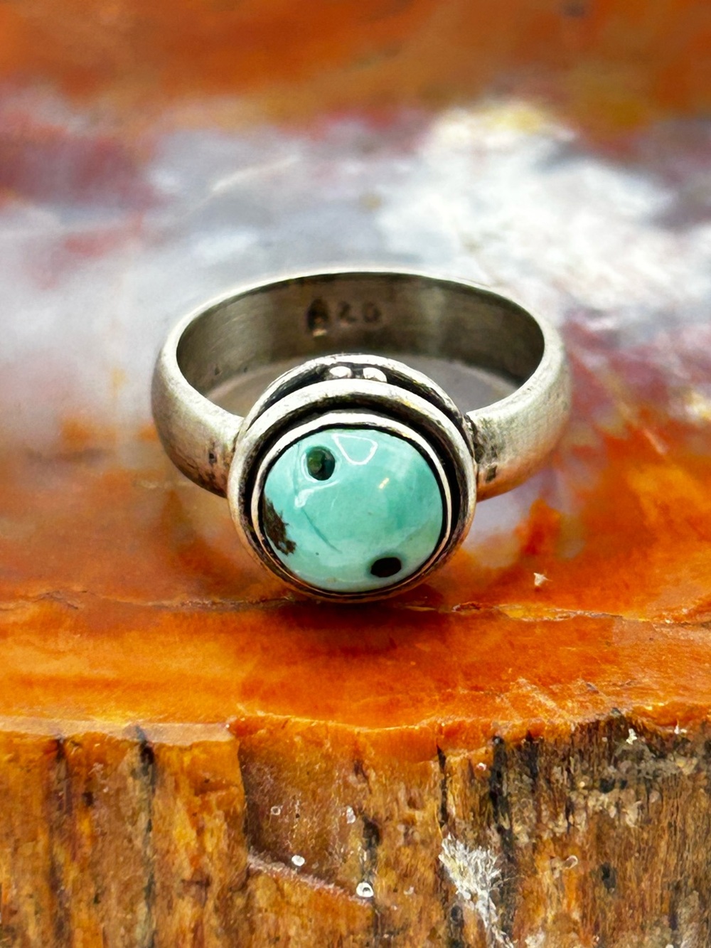 Vintage Sterling Silver Turquoise Pinky Ring - Size 4.5